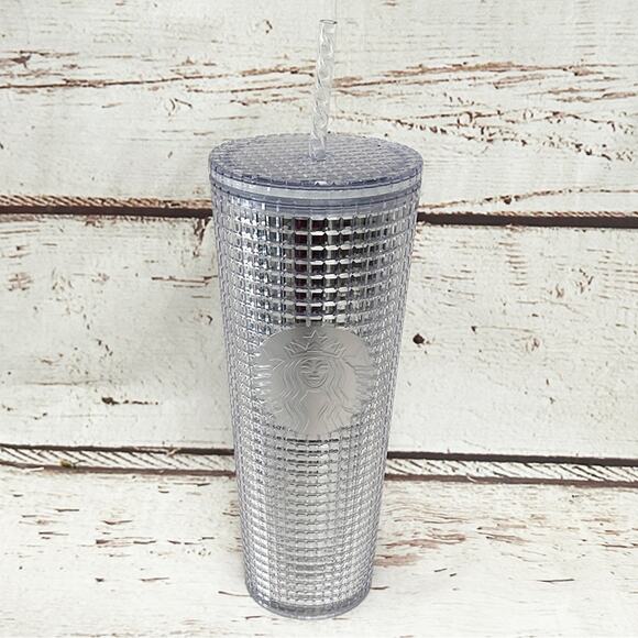 STARBUCKS Silver Grid Disco Venti Cold Cup Tumbler - Picture 1 of 3